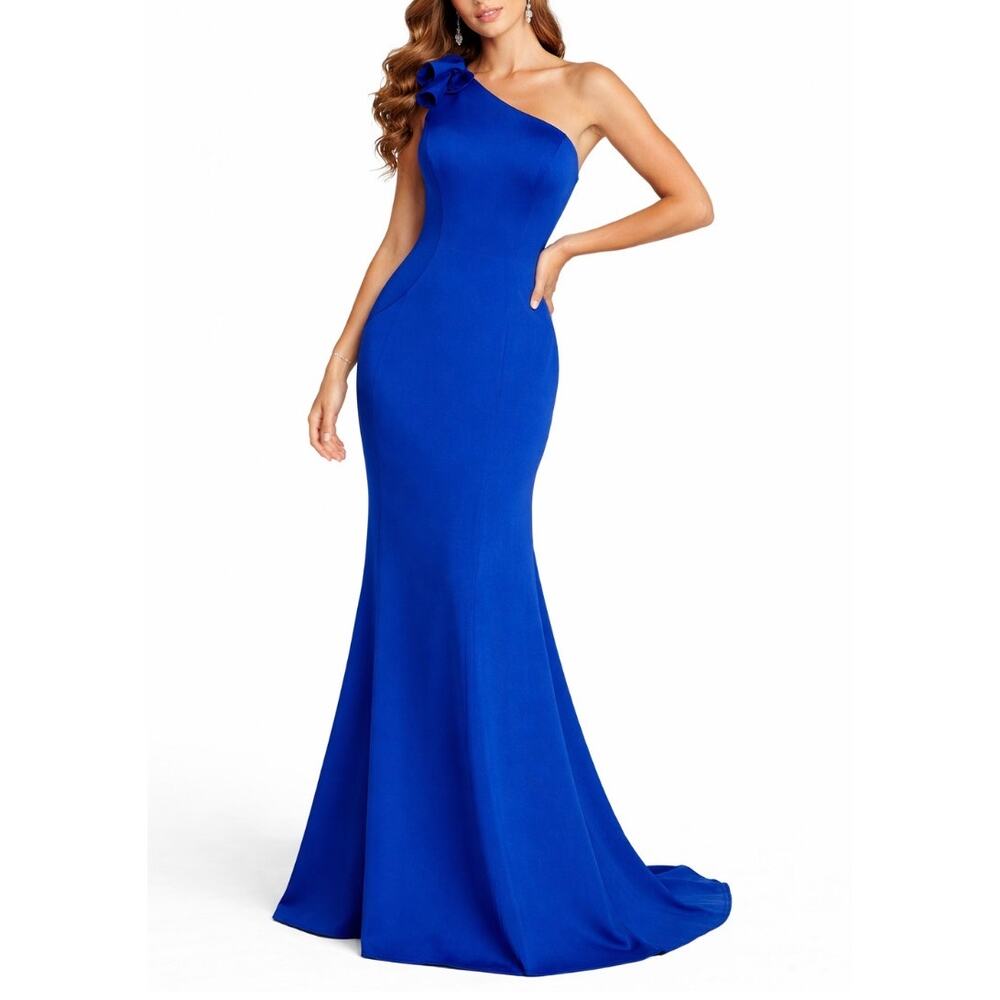 Jovani 09973 Women's Blue Evening Gown One Shoulder Formal Mermaid Dress Size 14